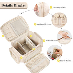 Bagmoly large makeup bag front pocket with 6 lipstick pouches for easy access.