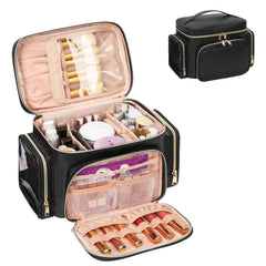 Bagmoly Large Makeup Bag front view in black for organized travel storage