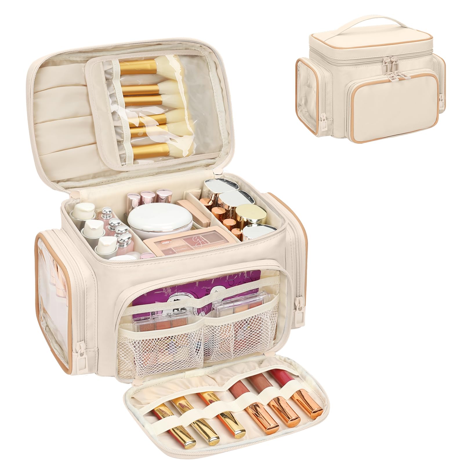Bagmoly large makeup bag front view for organized travel cosmetics