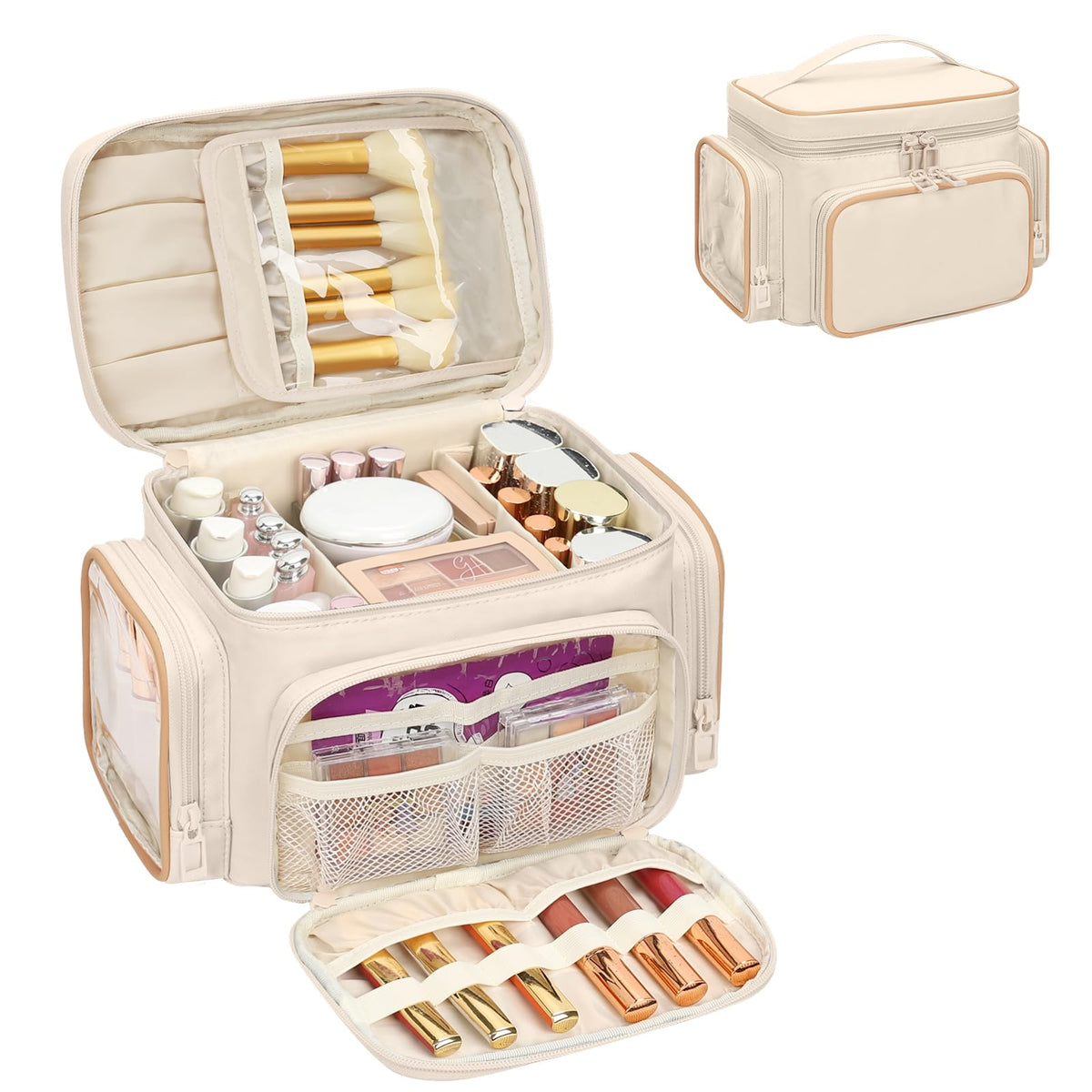 Bagmoly large makeup bag front view for organized travel cosmetics