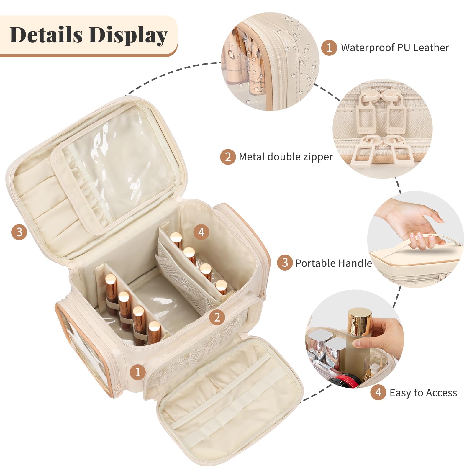 Bagmoly large makeup bag inside brush compartment keeps brushes protected