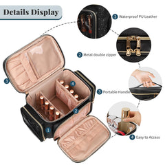 Bagmoly makeup bag opened showing deep compartments for cosmetics and brushes