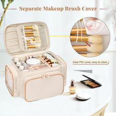 Bagmoly large makeup bag removable dividers adapt space for bottles
