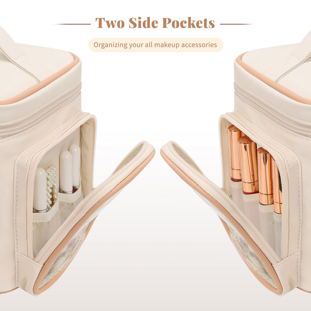 Bagmoly large makeup bag side pockets keep travel-size items within reach