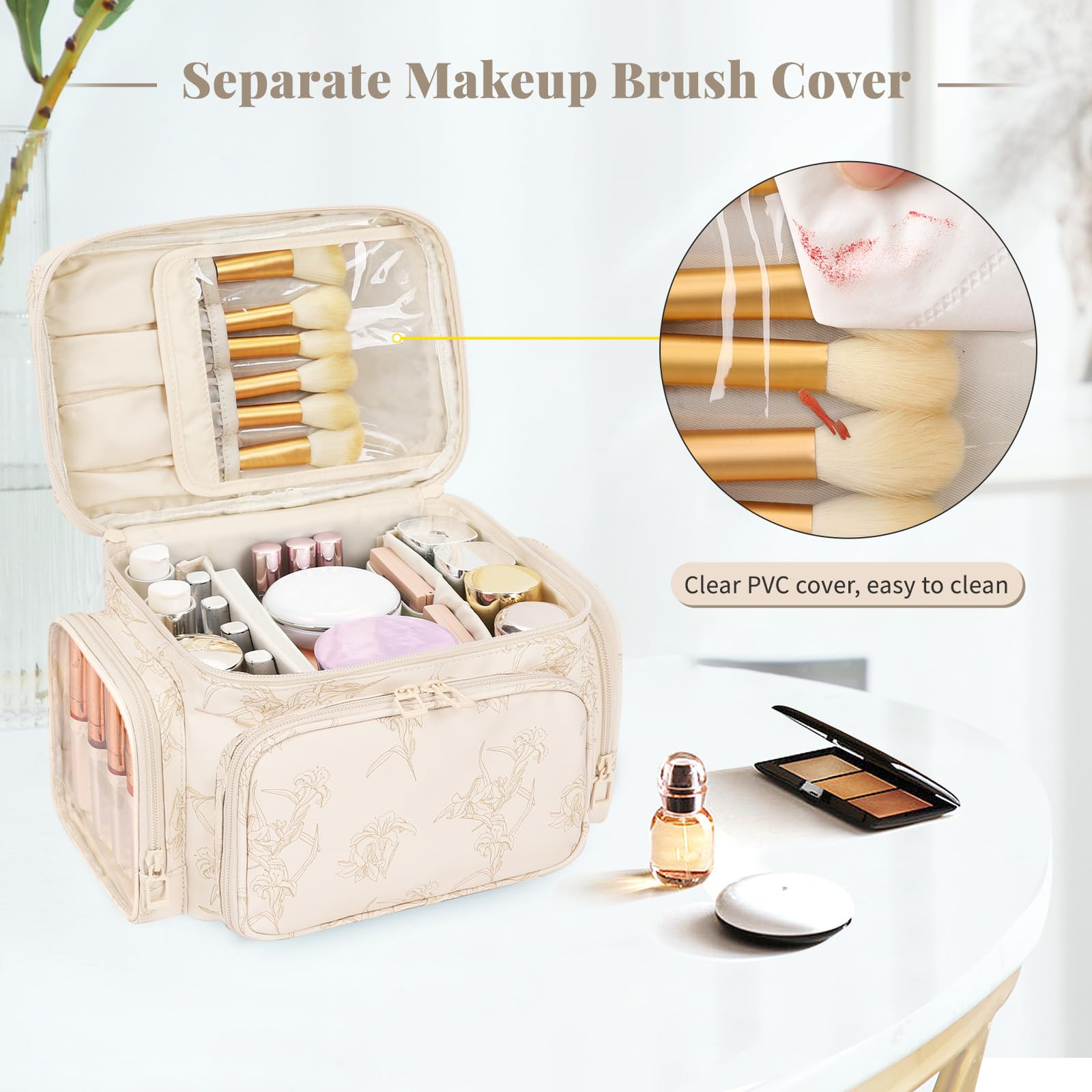 Bagmoly travel cosmetic bag with side pockets for toiletries and accessories.