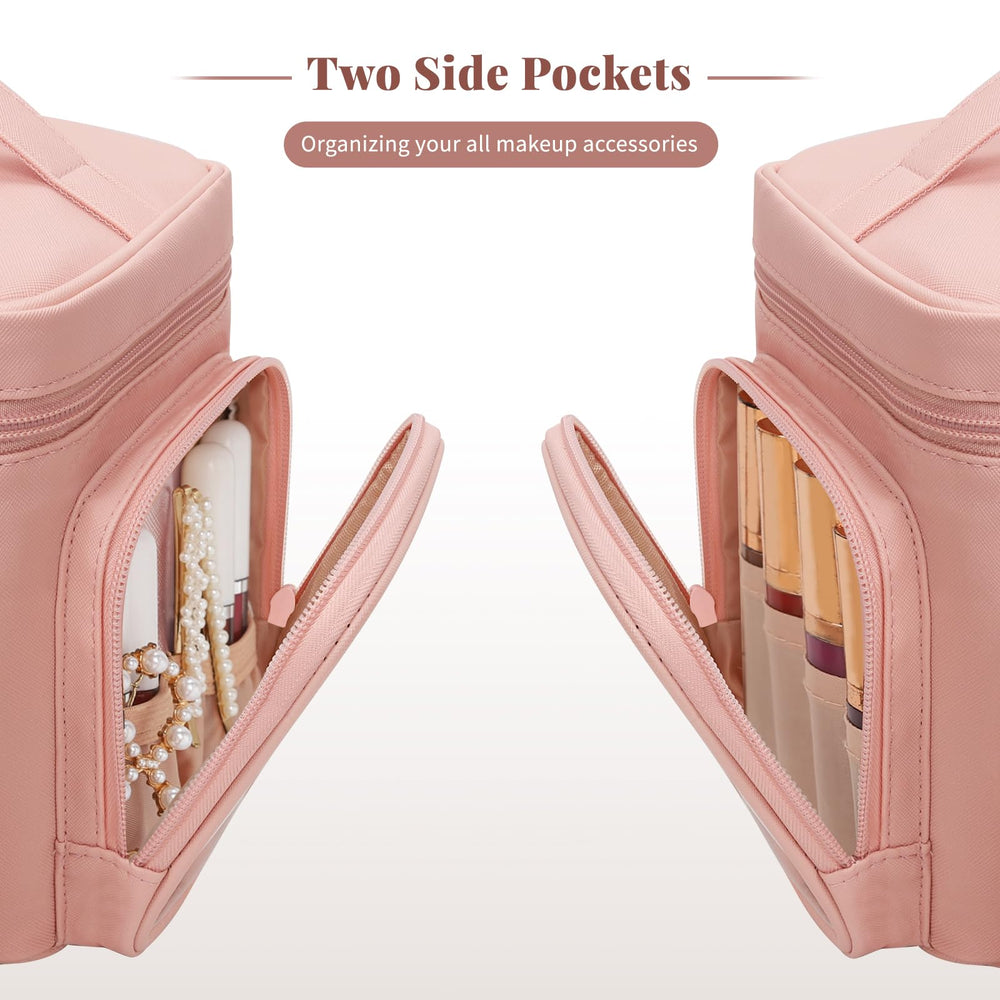 Bagmoly water-resistant PU leather material protects cosmetics during transit.