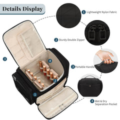 Bagmoly XL makeup bag jewelry compartment keeps rings and earrings secure during trips.