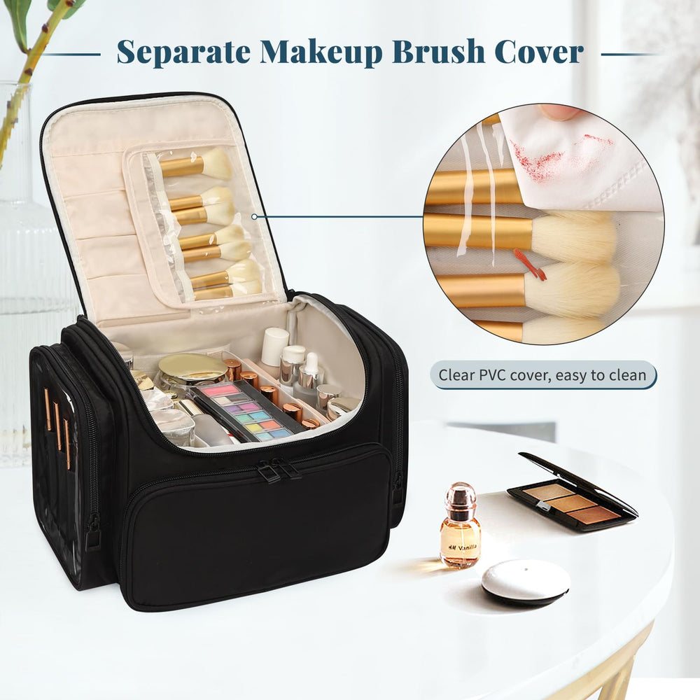 Bagmoly XL makeup bag wet and dry pockets help separate essentials for clean organization.