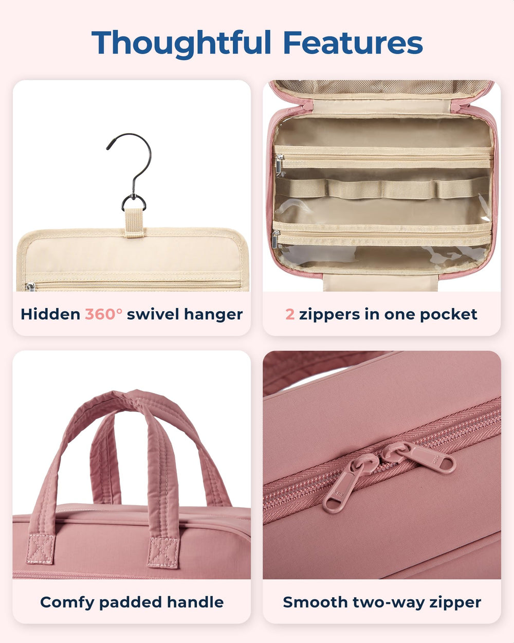 BAGSMART 360-degree-hanging-hook demonstrates versatile hanging options for travel.
