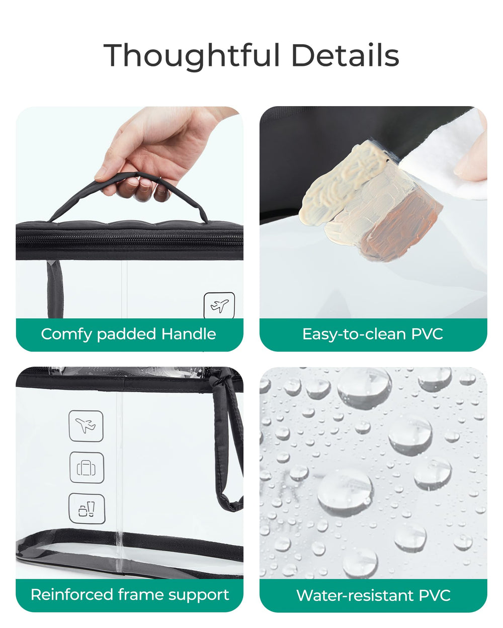 BAGSMART clear makeup bag with 8x3x6.3-inch dimensions for compact organization.