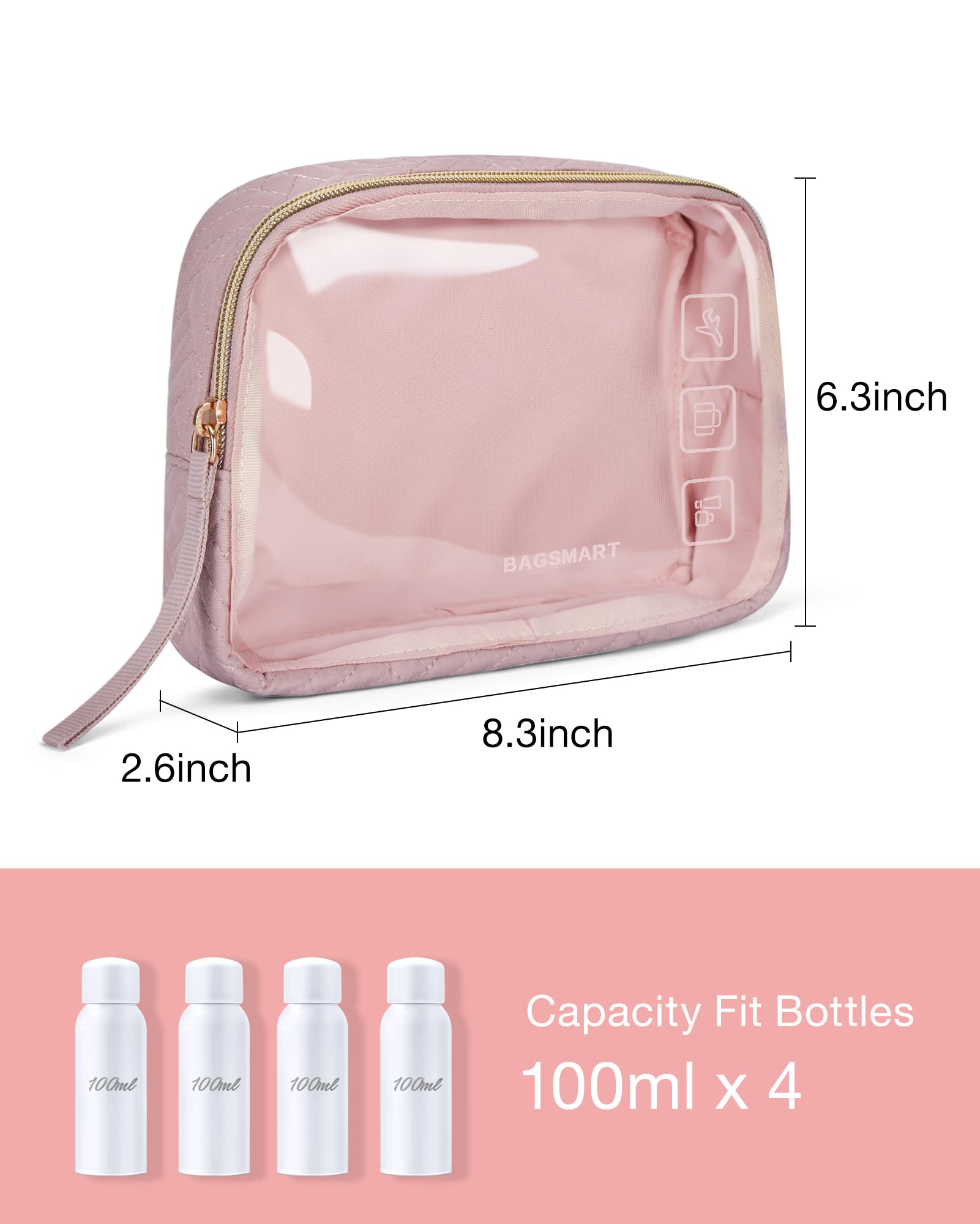 BAGSMART clear makeup bag interior view highlights easy item visibility.
