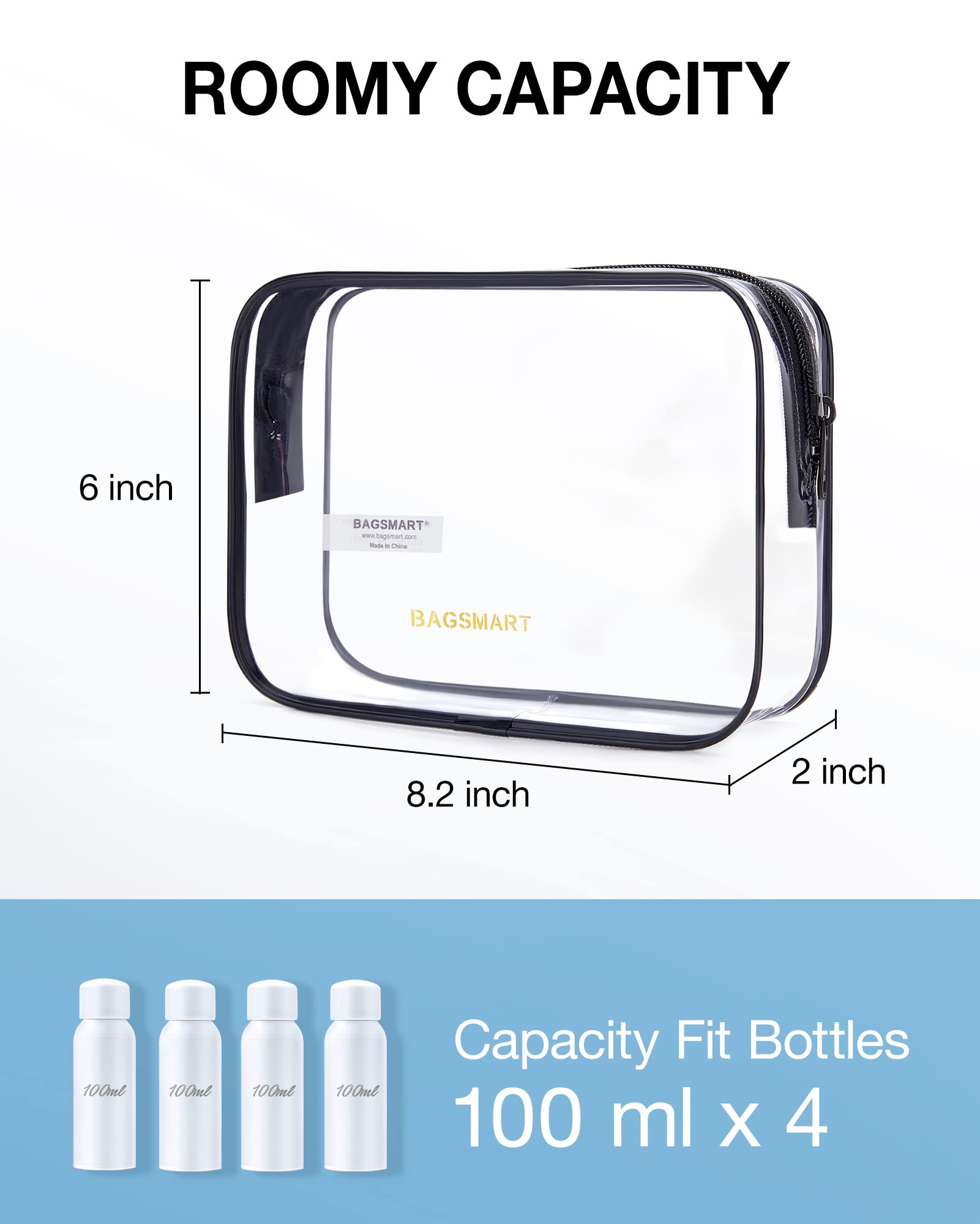 BAGSMART Clear Toiletry Bag PVC material close-up highlights durability