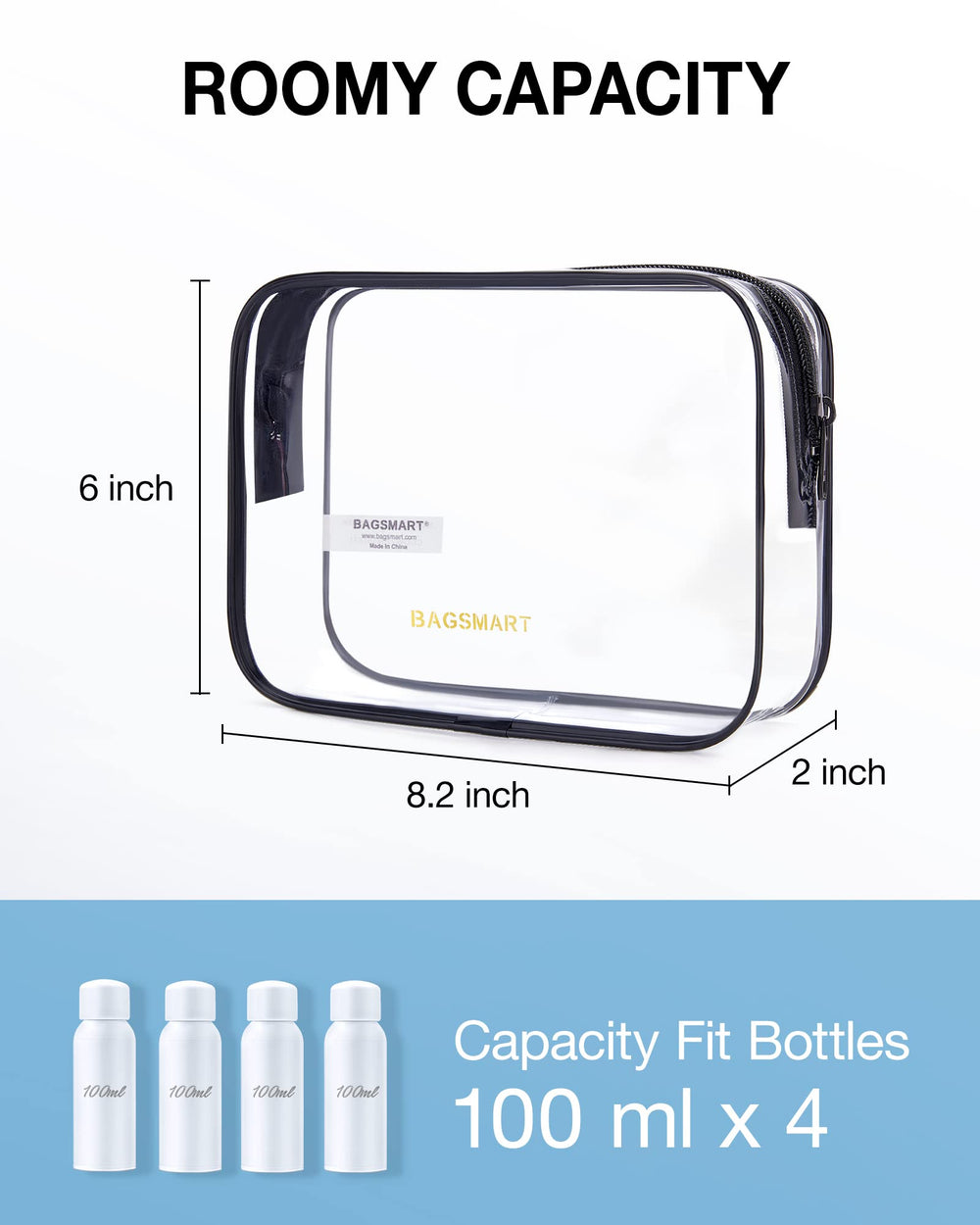 BAGSMART Clear Toiletry Bag PVC material close-up highlights durability