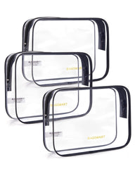 BAGSMART Clear Toiletry Bag three-pack display showing TSA-ready organization