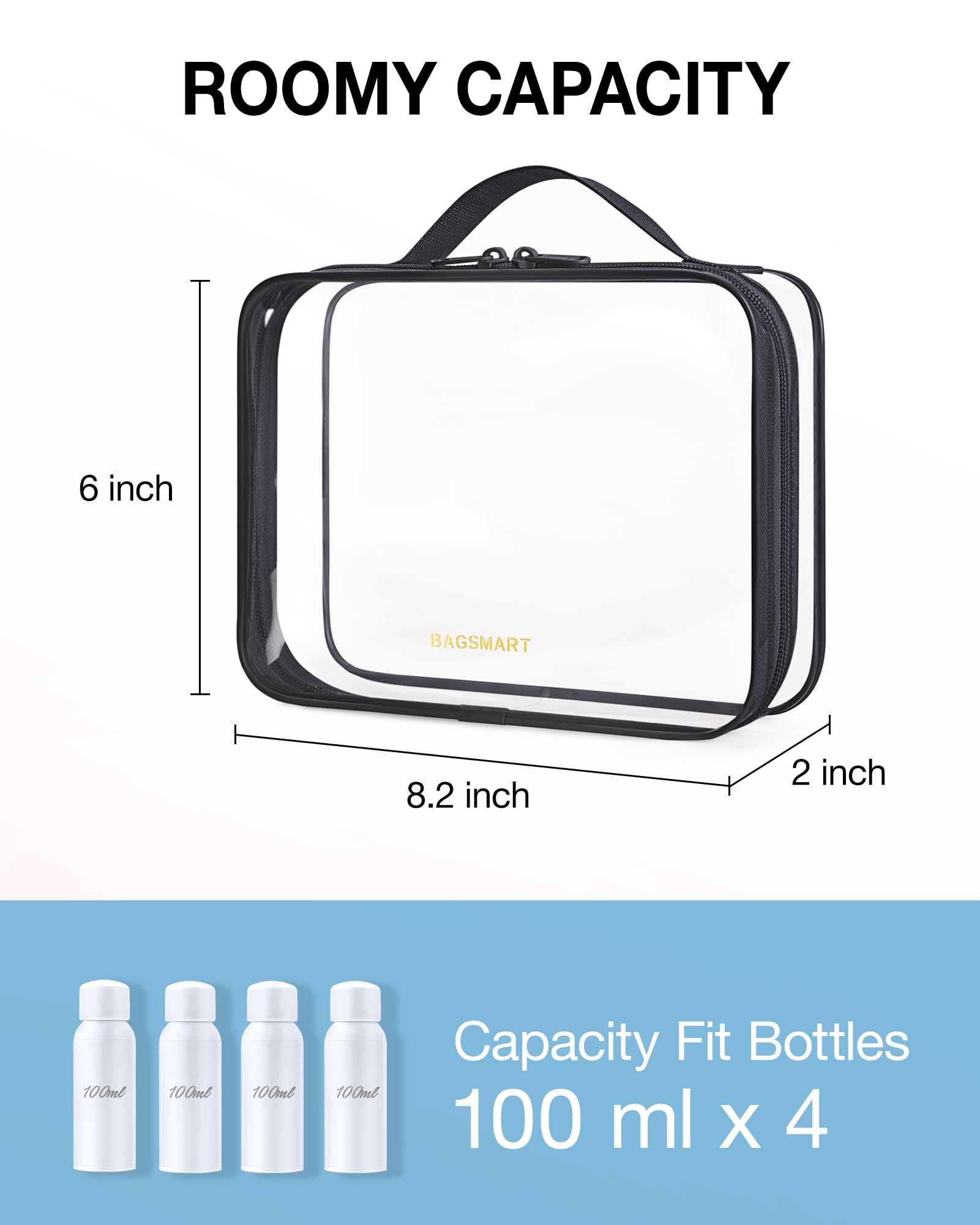 BAGSMART Clear Toiletry Bag top opening provides quick access during travel