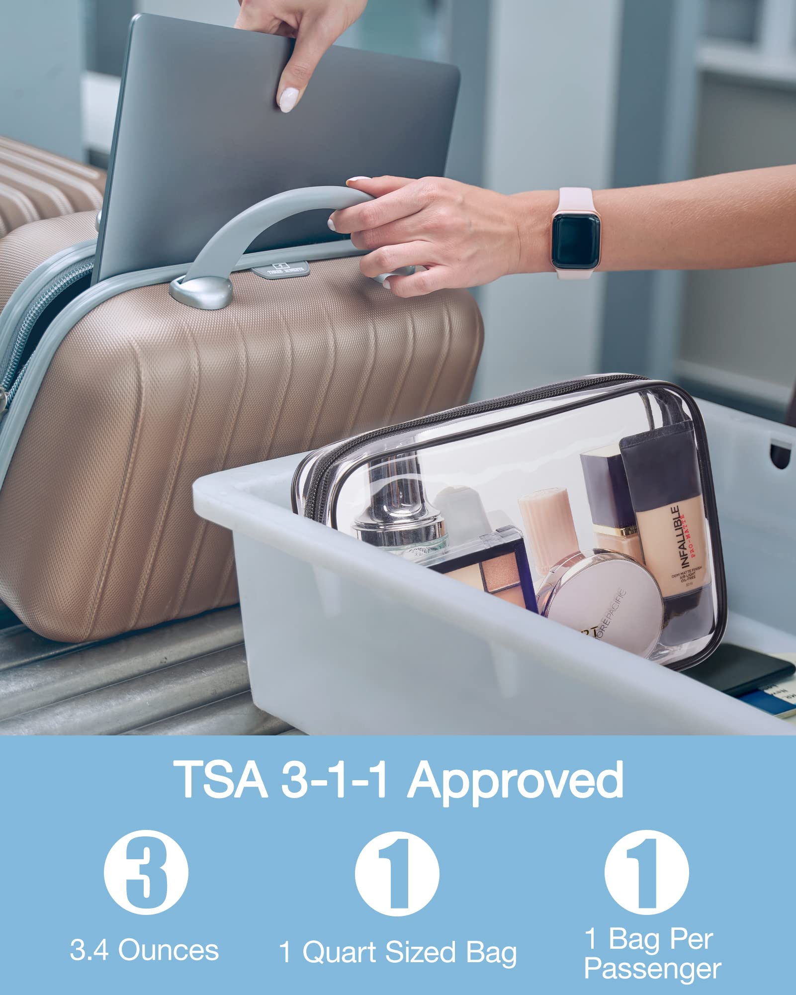 BAGSMART Clear Toiletry Bag top-opening demonstrates quick access for travelers