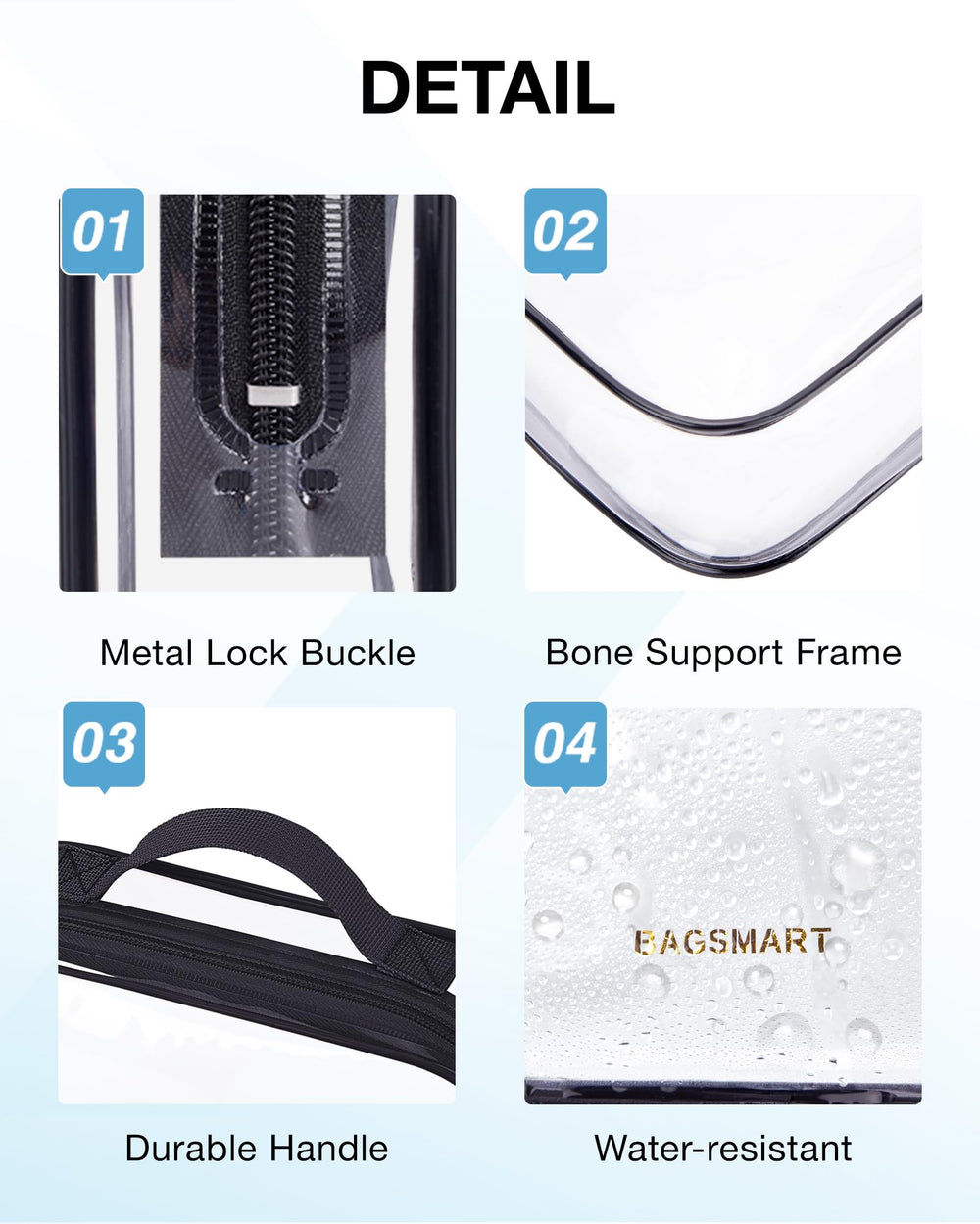 BAGSMART Clear Toiletry Bag transparent design speeds security checks