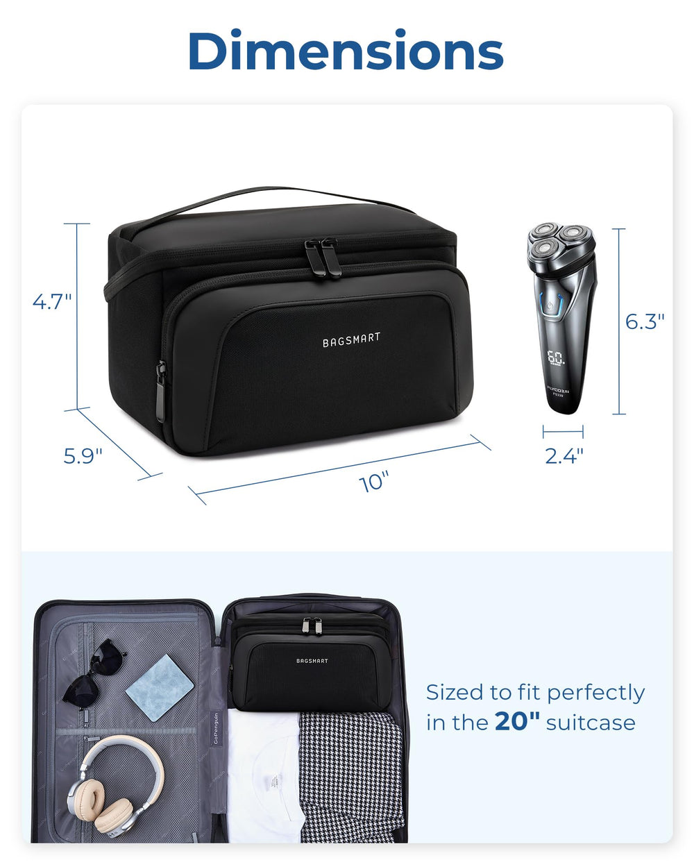 Bagsmart cosmetic bag includes a wet pocket to separate damp items.