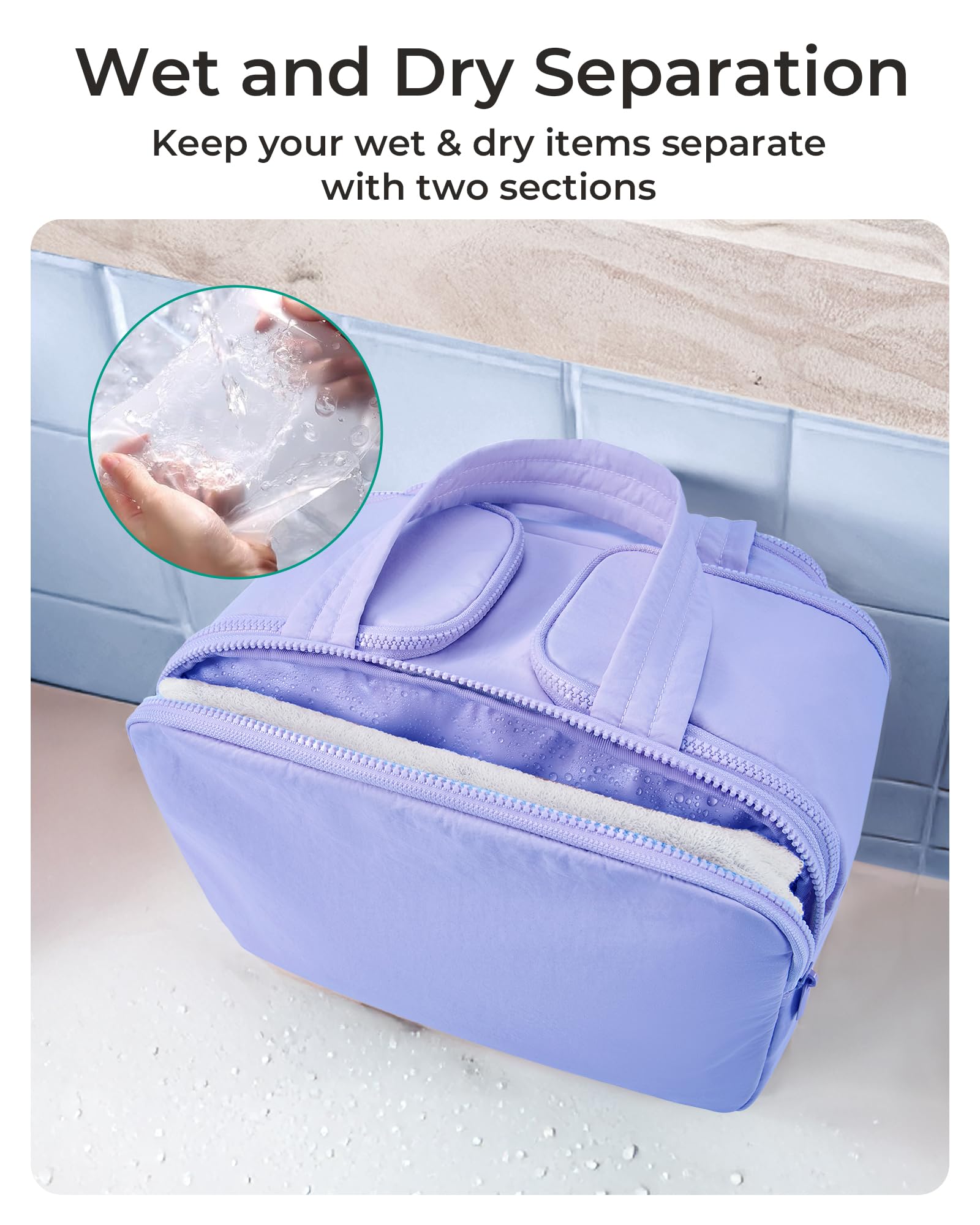 BAGSMART bag features dry-wet separation with waterproof front pocket for messy items.