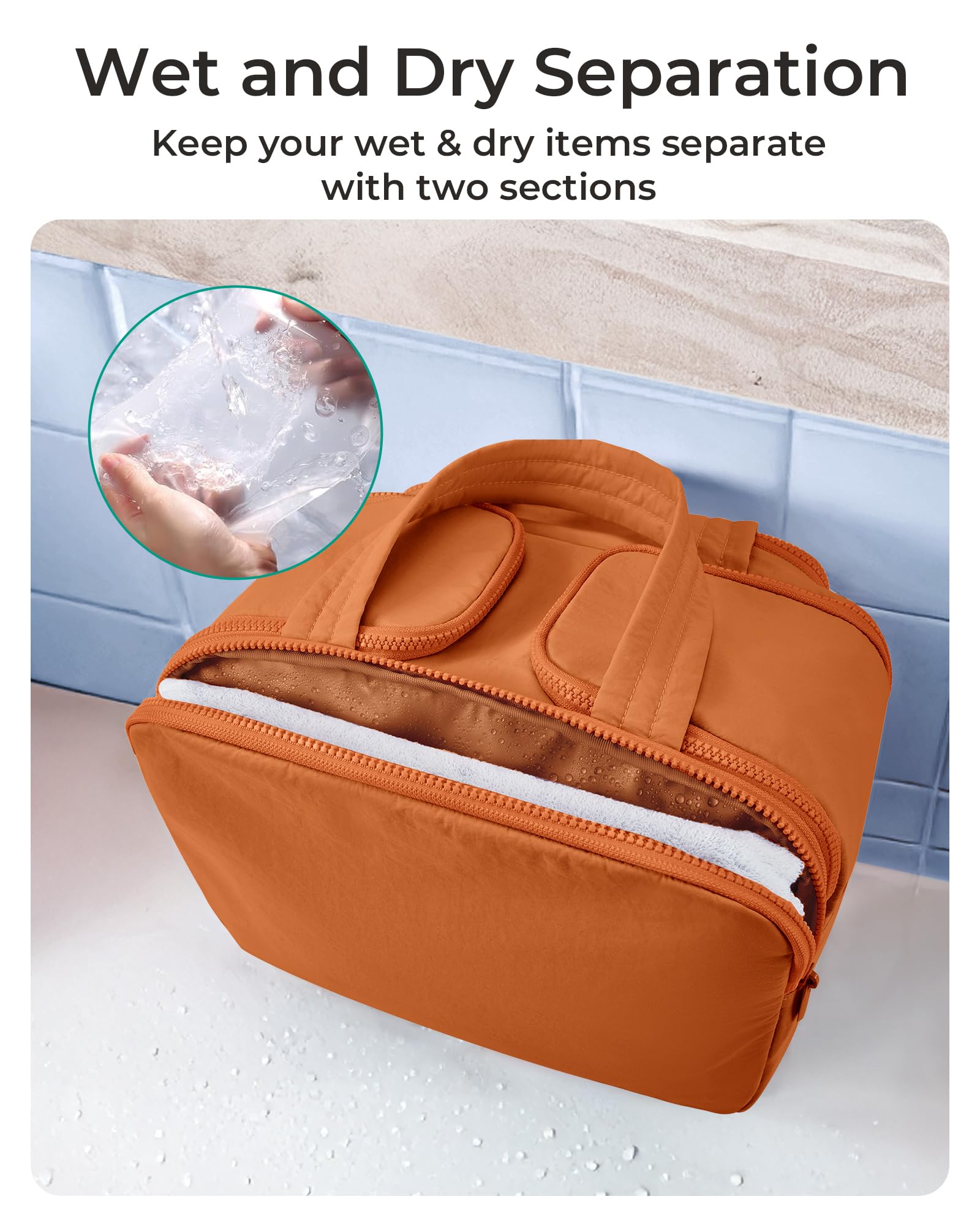 BAGSMART Waterproof PVC front pocket enables dry-wet separation and easy cleanup.
