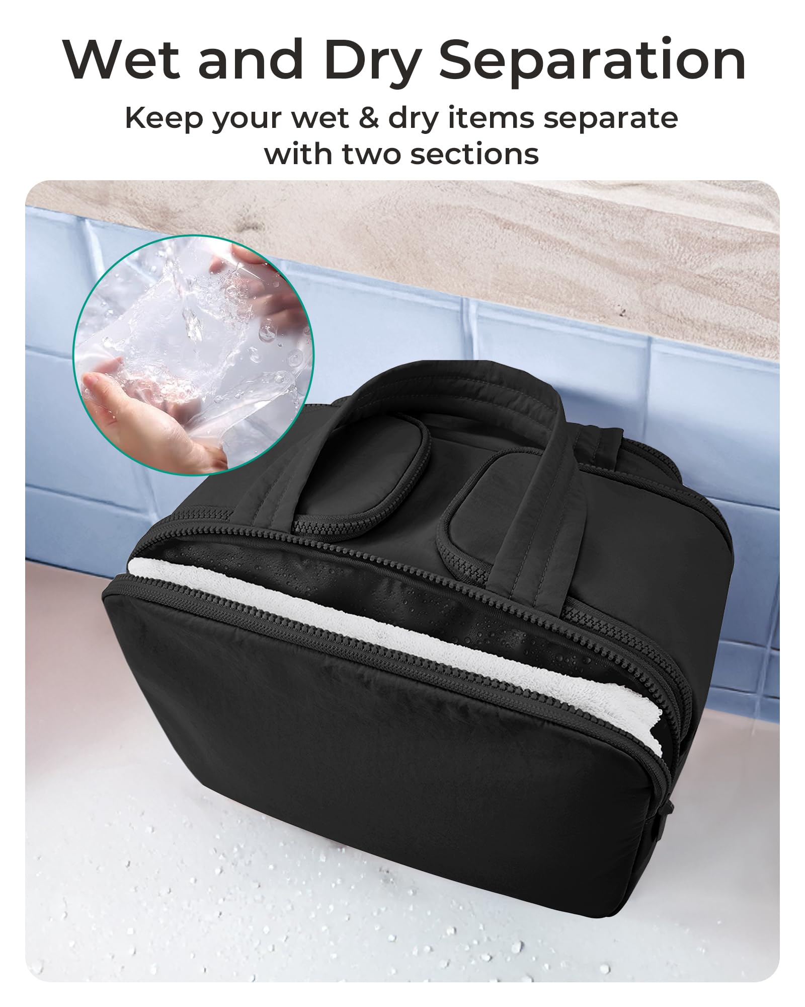BAGSMART four-compartment layout helps you organize cosmetics and toiletries efficiently.