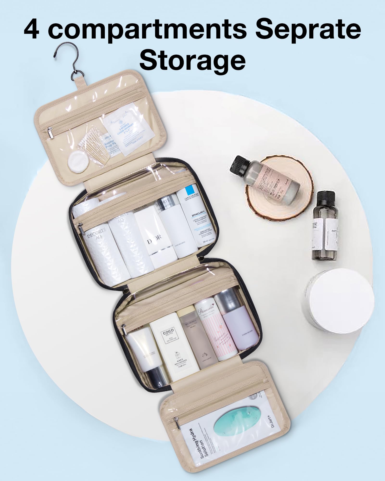 BAGSMART Hanging Travel Toiletry Organizer opened for full access to contents