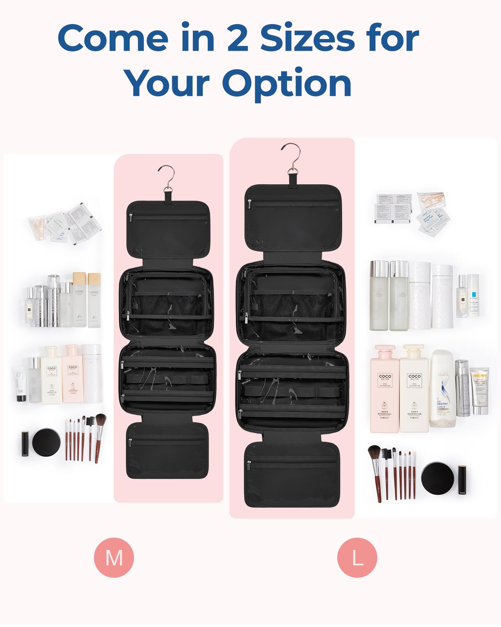 BAGSMART interior elastic pockets hold bottles upright for organization.