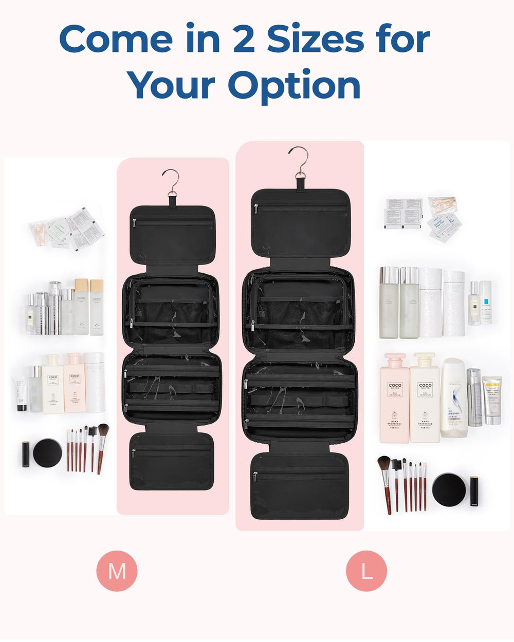 BAGSMART interior elastic pockets hold bottles upright for organization.