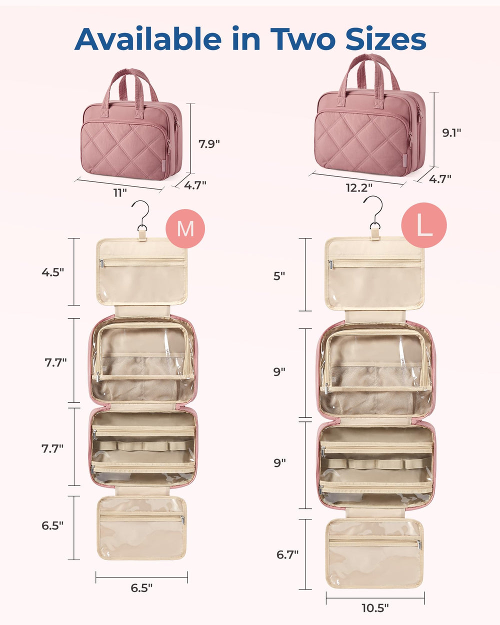 BAGSMART Jewelry organizer compartment with hanging jewelry storage and pockets.