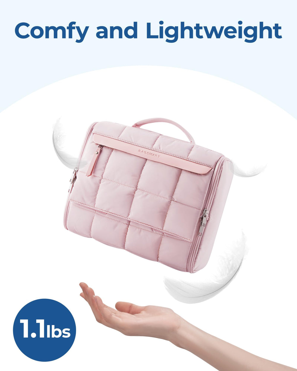 BAGSMART large capacity with seven compartments helps categorize toiletries and makeup.