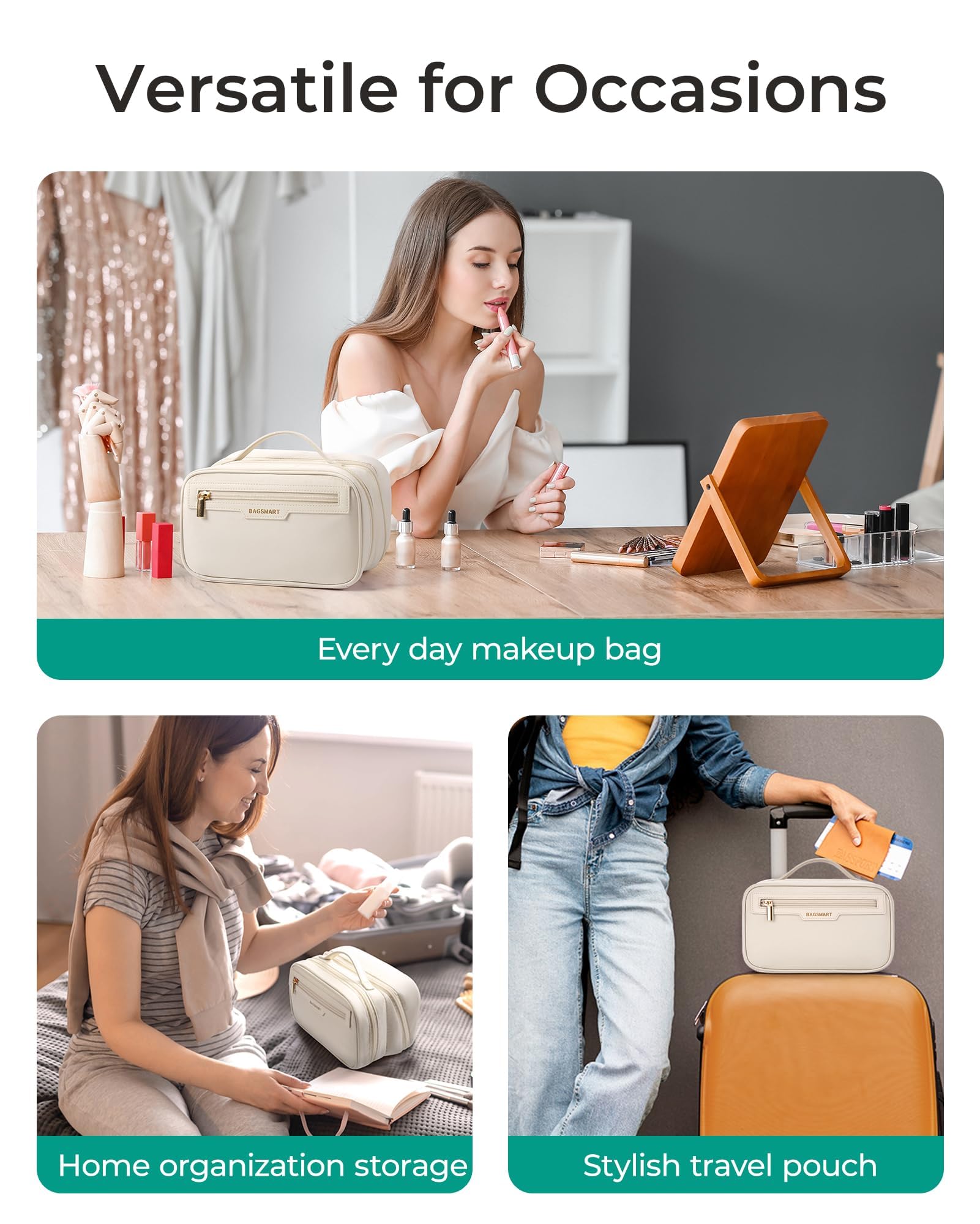 BAGSMART leather-top handle adds sturdy, comfortable carrying on the go.