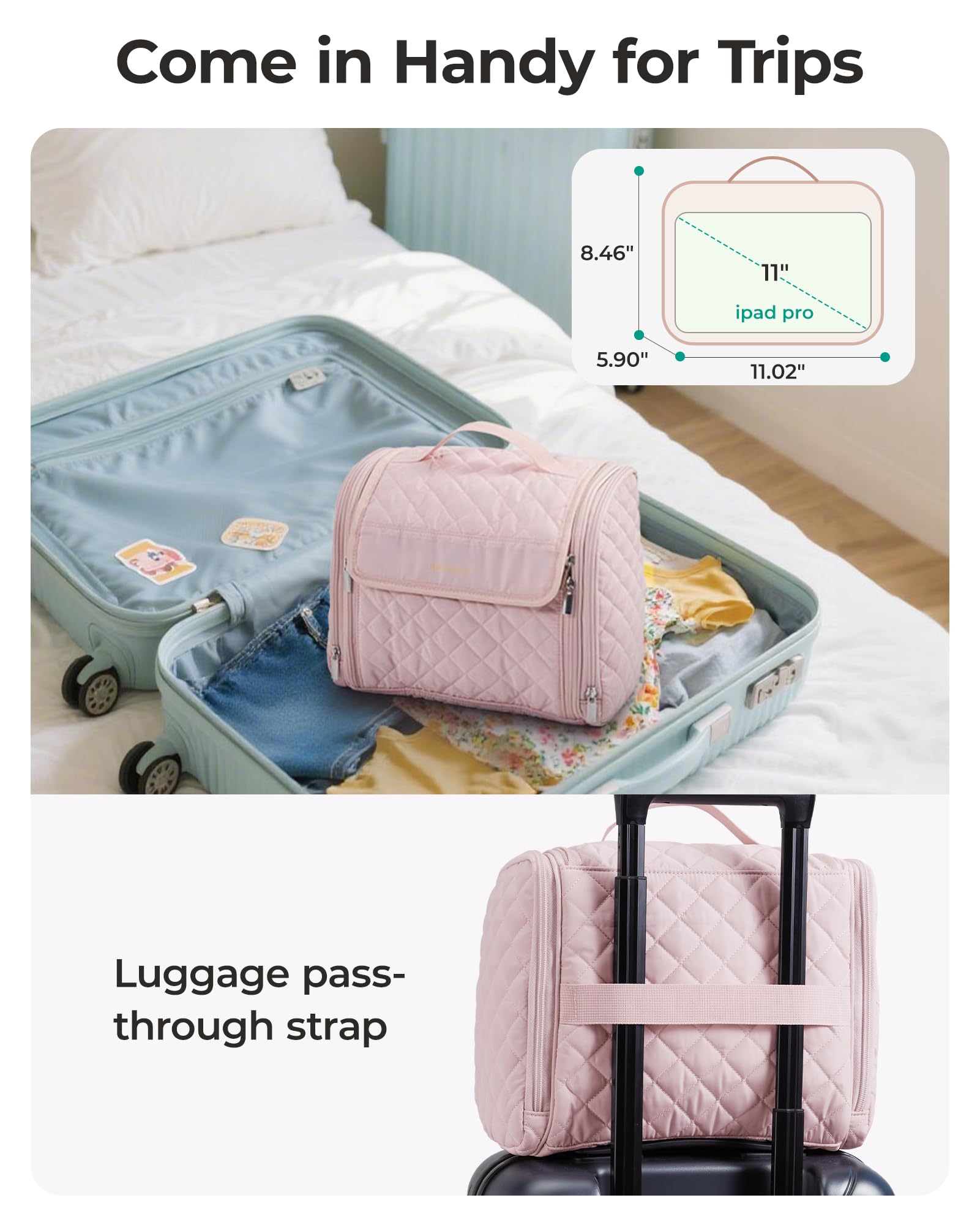 BAGSMART left-side stain-resistant pocket ideal for brushes and tools.