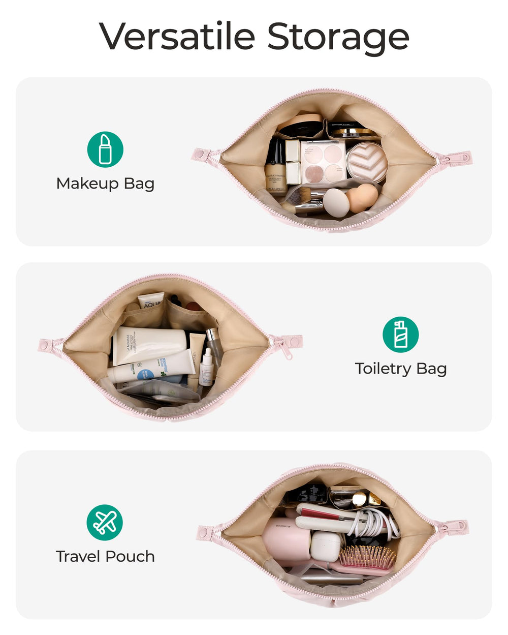 BAGSMART Makeup Bag black elegant design complements any vanity or bag.