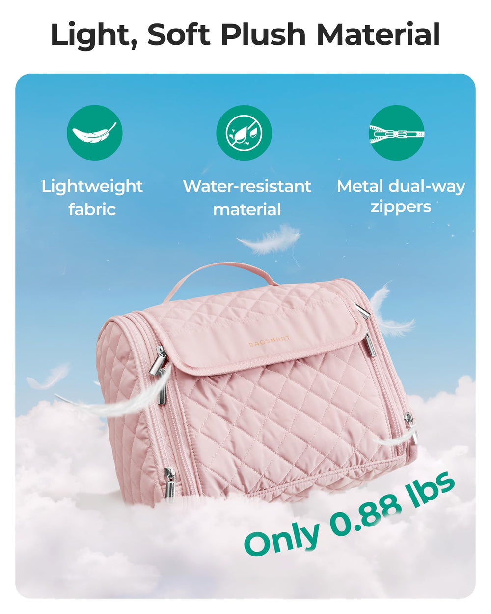 BAGSMART makeup bag with elastic bottle straps keeps items upright and secure.