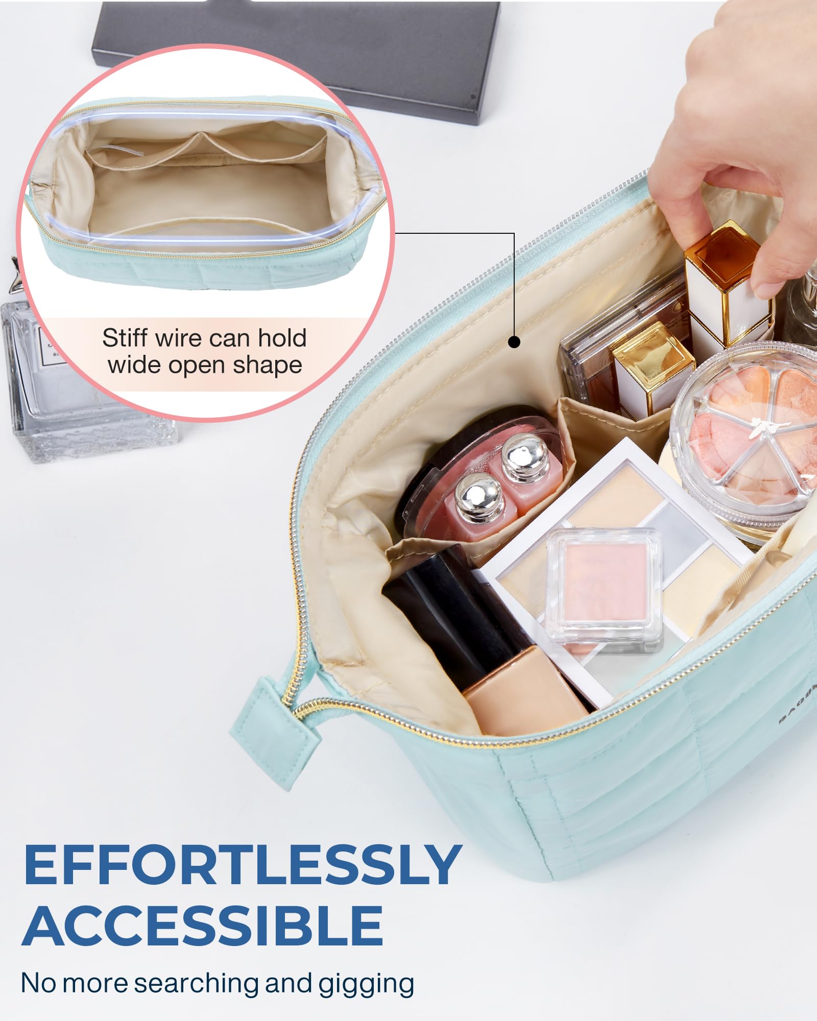 BAGSMART Makeup Bag Brushes Inside keeps brushes secure during travel