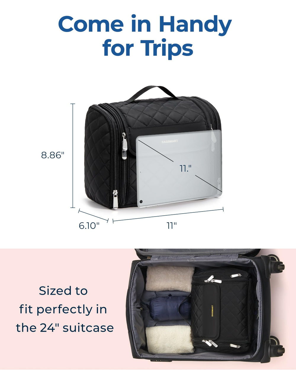 BAGSMART makeup bag elastic bottle holders keep items upright
