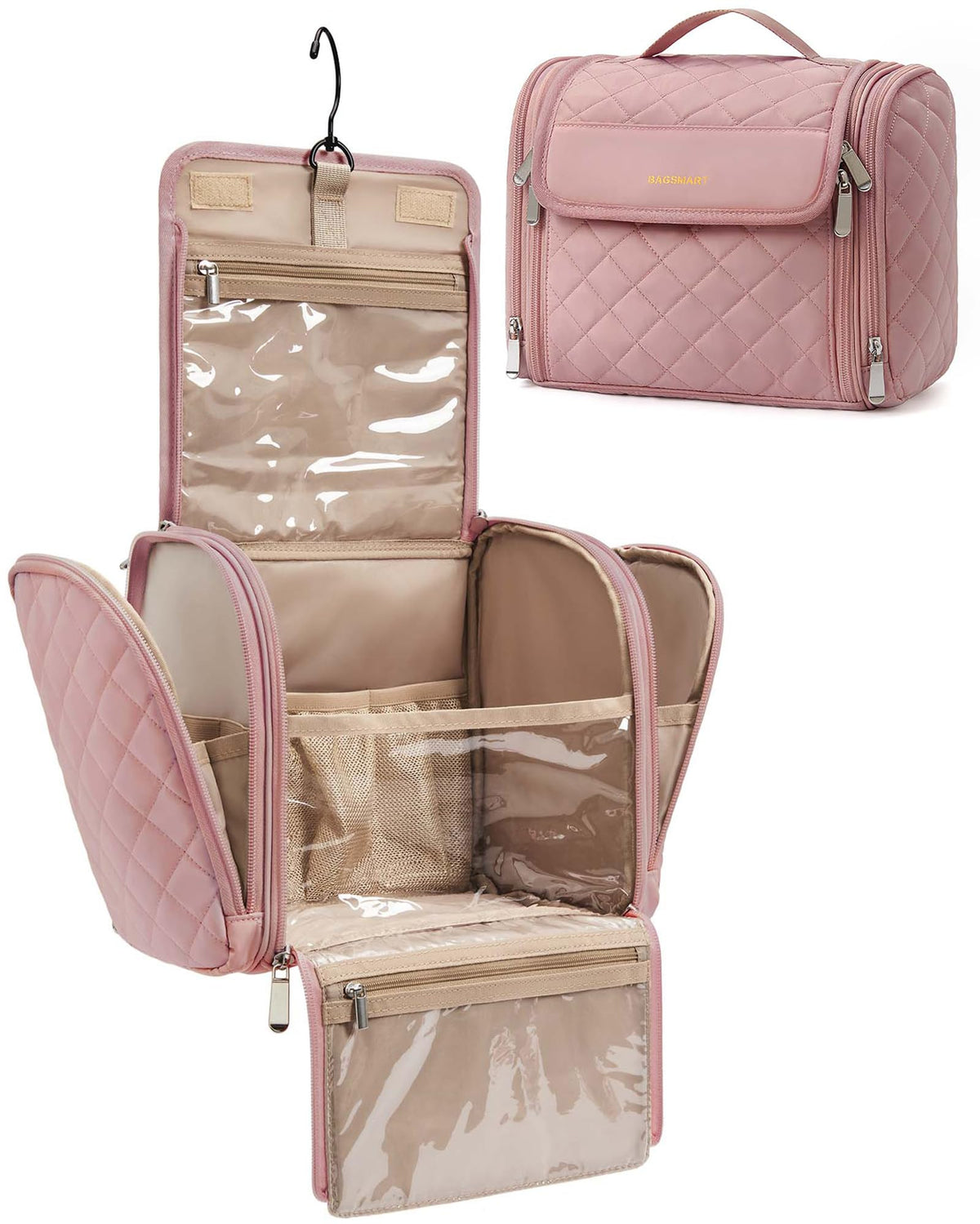 BAGSMART makeup bag with hanging hook for easy hanging and space-saving travel