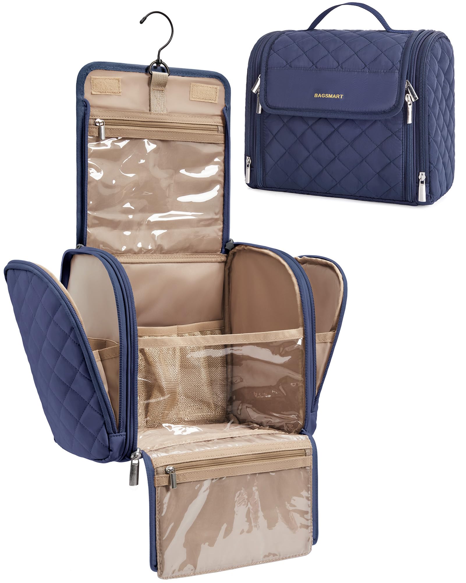 BAGSMART makeup bag hanging hook ideal for travel and easy access.