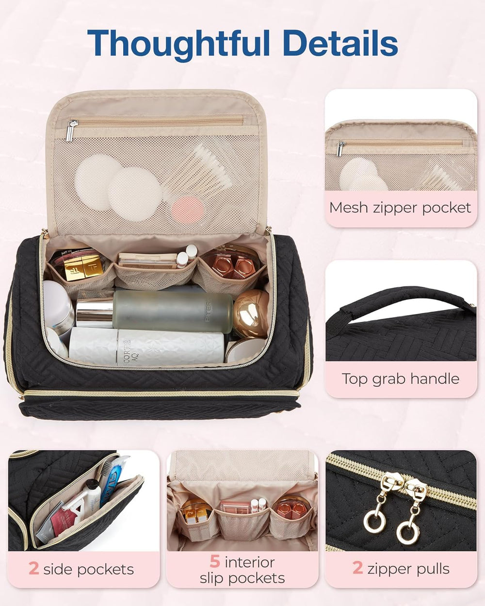 BAGSMART makeup bag inner mesh pockets organize toiletries and accessories