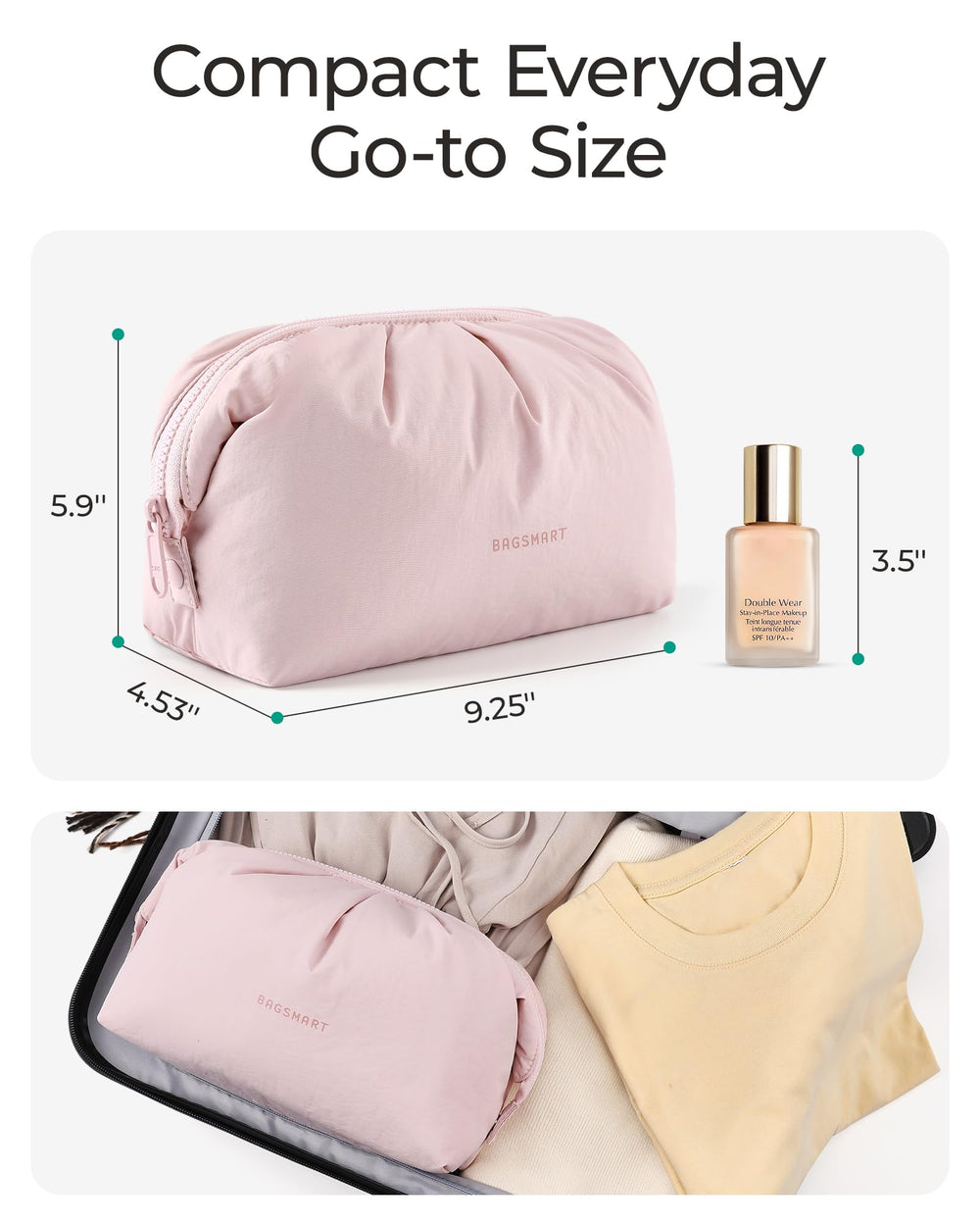BAGSMART Makeup Bag doubles as travel and tech pouch for versatile organization.