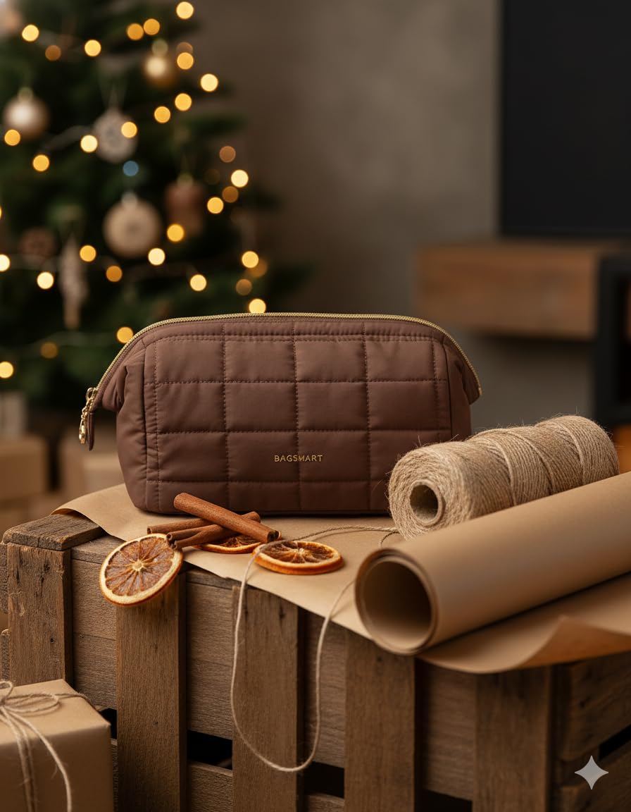BAGSMART puffy makeup bag with soft taslan fabric elevates daily routines