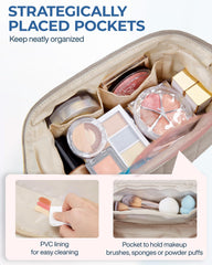 BAGSMART makeup bag PVC-lined pocket protects brushes and keeps cosmetics tidy