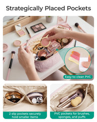 BAGSMART makeup bag PVC-lined pocket protects brushes from spills