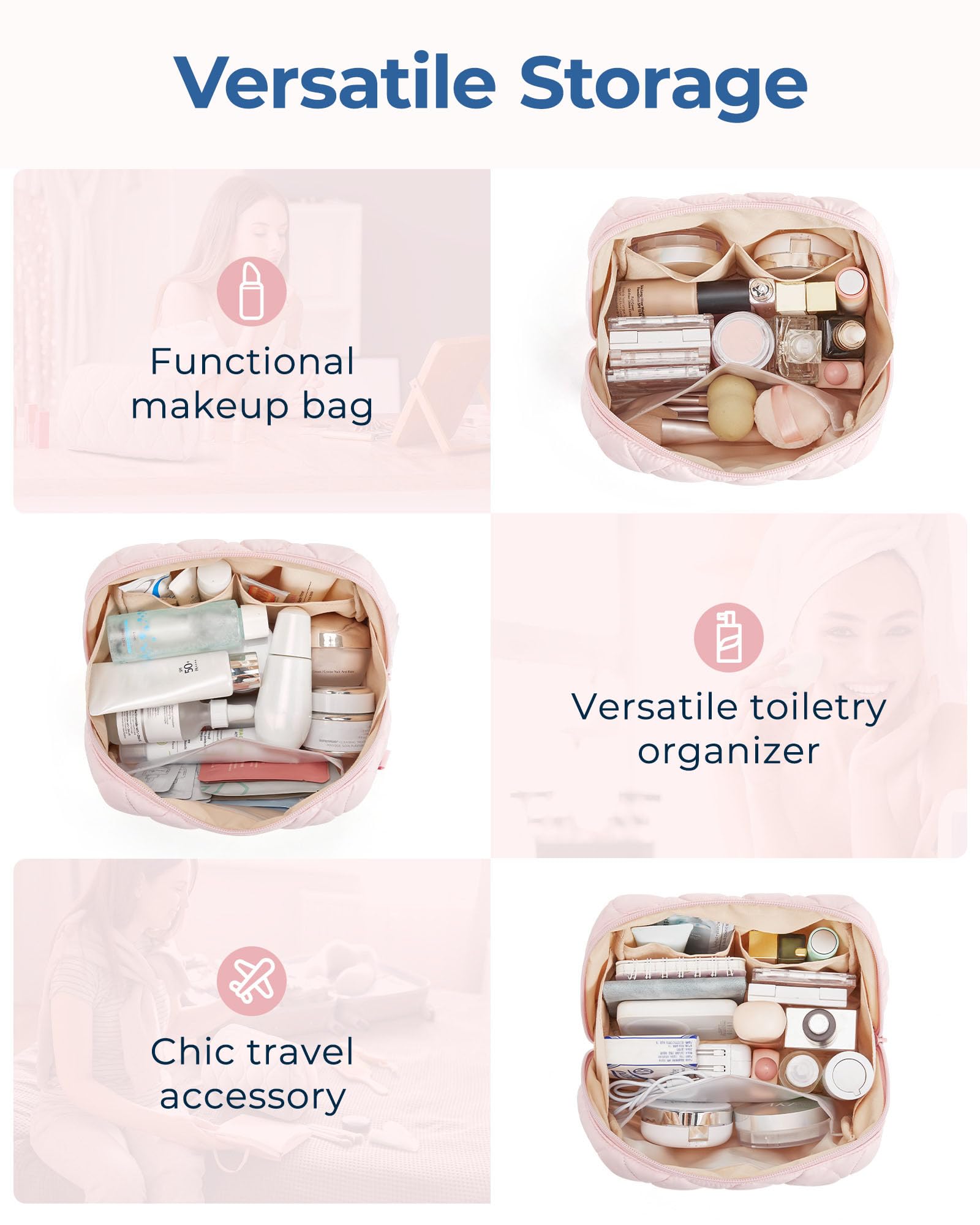 BAGSMART makeup bag soft fabric and lightweight for portability.