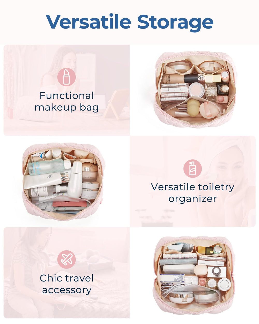 BAGSMART makeup bag soft fabric and lightweight for portability.