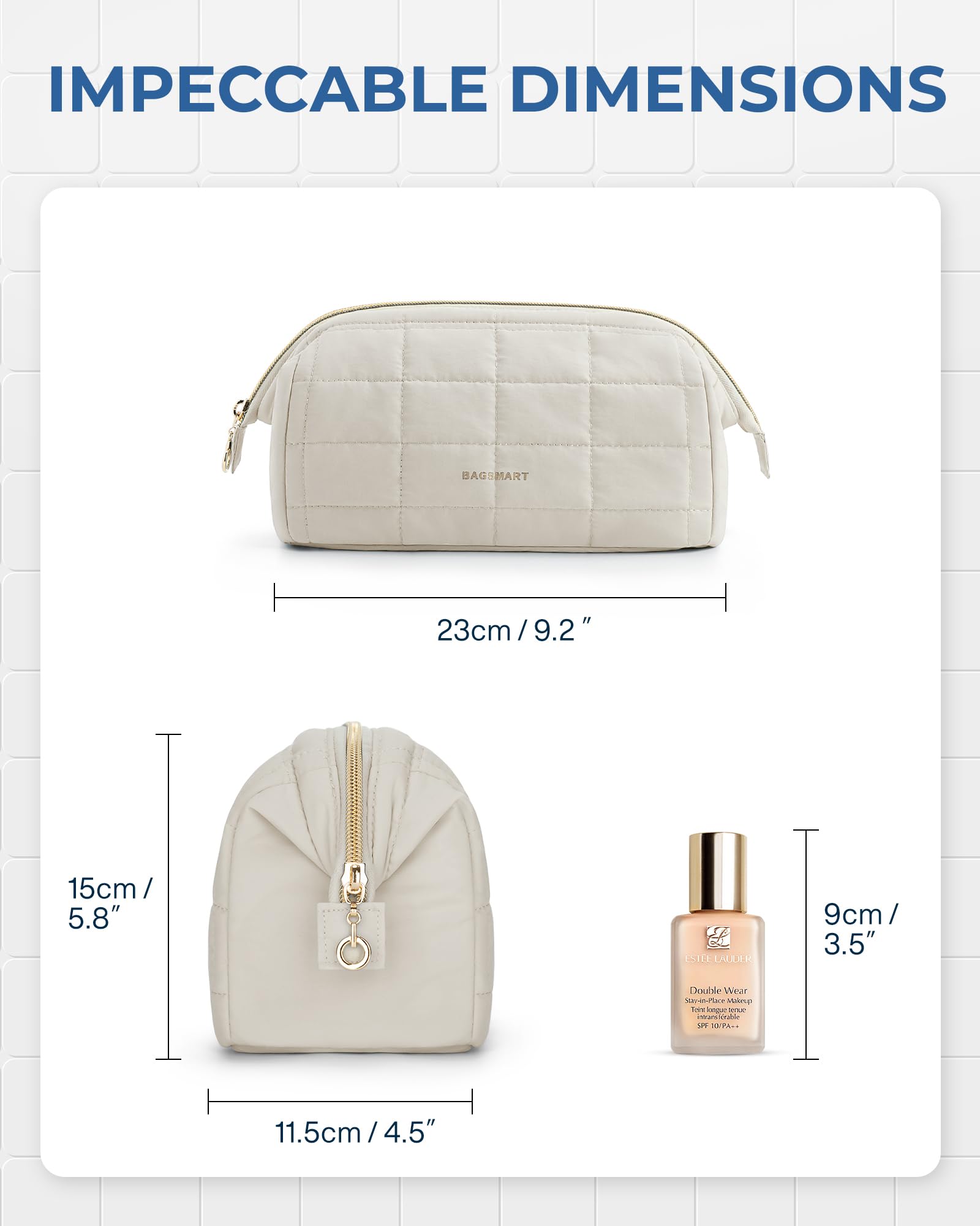 BAGSMART makeup bag spill-proof pocket beige supports quick cleaning during trips.