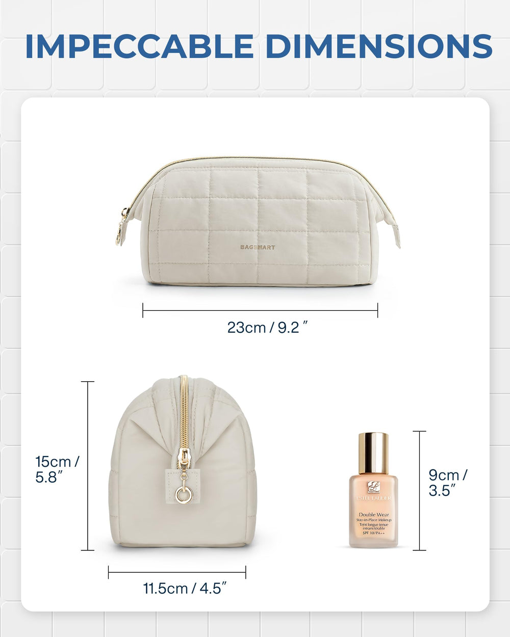 BAGSMART makeup bag spill-proof pocket beige supports quick cleaning during trips.