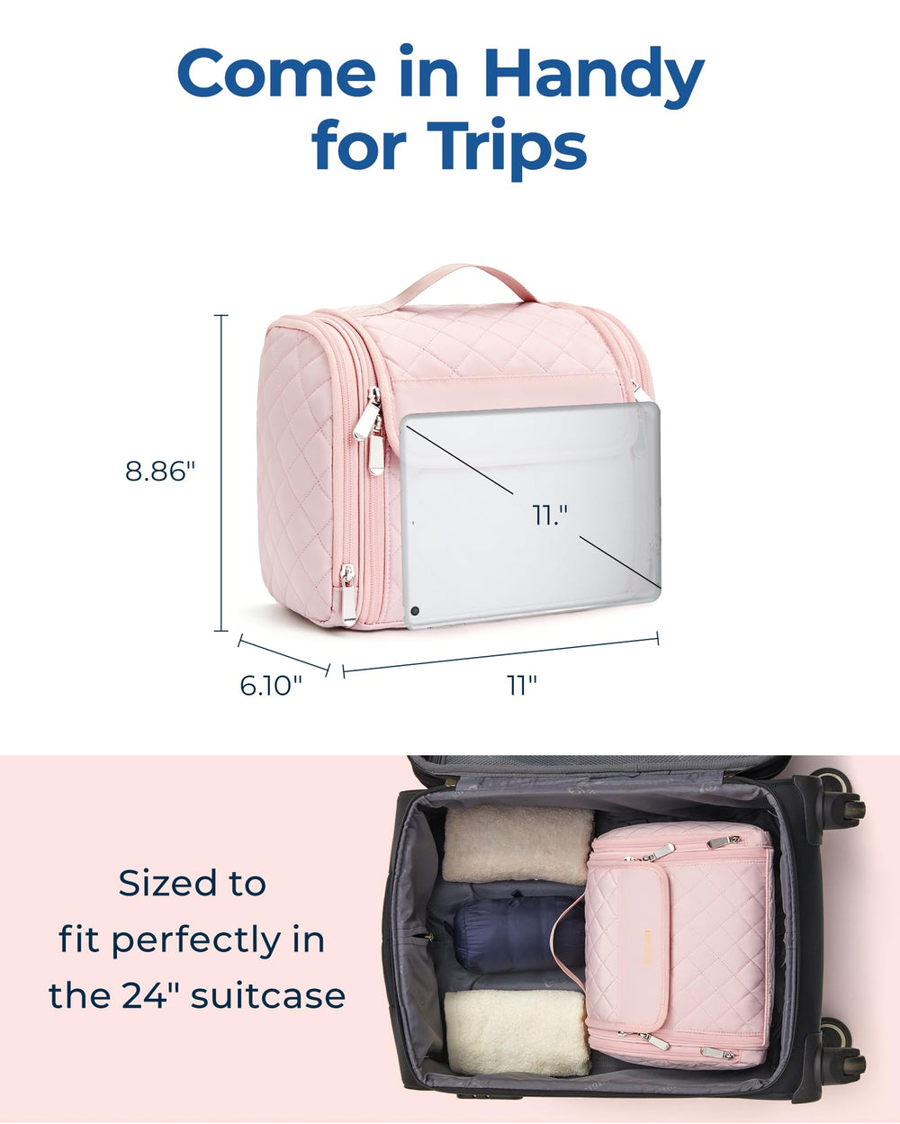 BAGSMART stain-resistant-lining protects brushes and makeup from spills