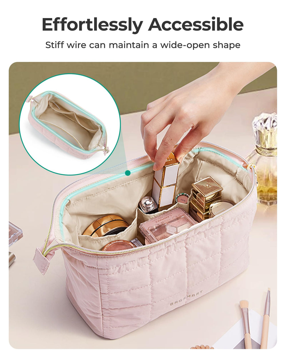 BAGSMART makeup bag taslan fabric with soft durable texture