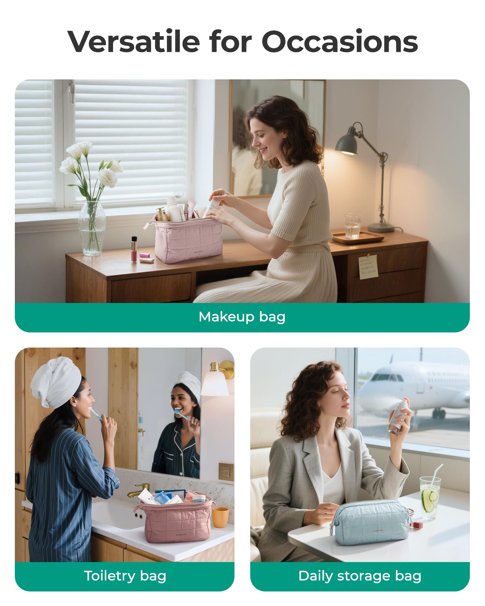 BAGSMART Makeup Bag Travel Essentials keeps your on-the-go cosmetics organized